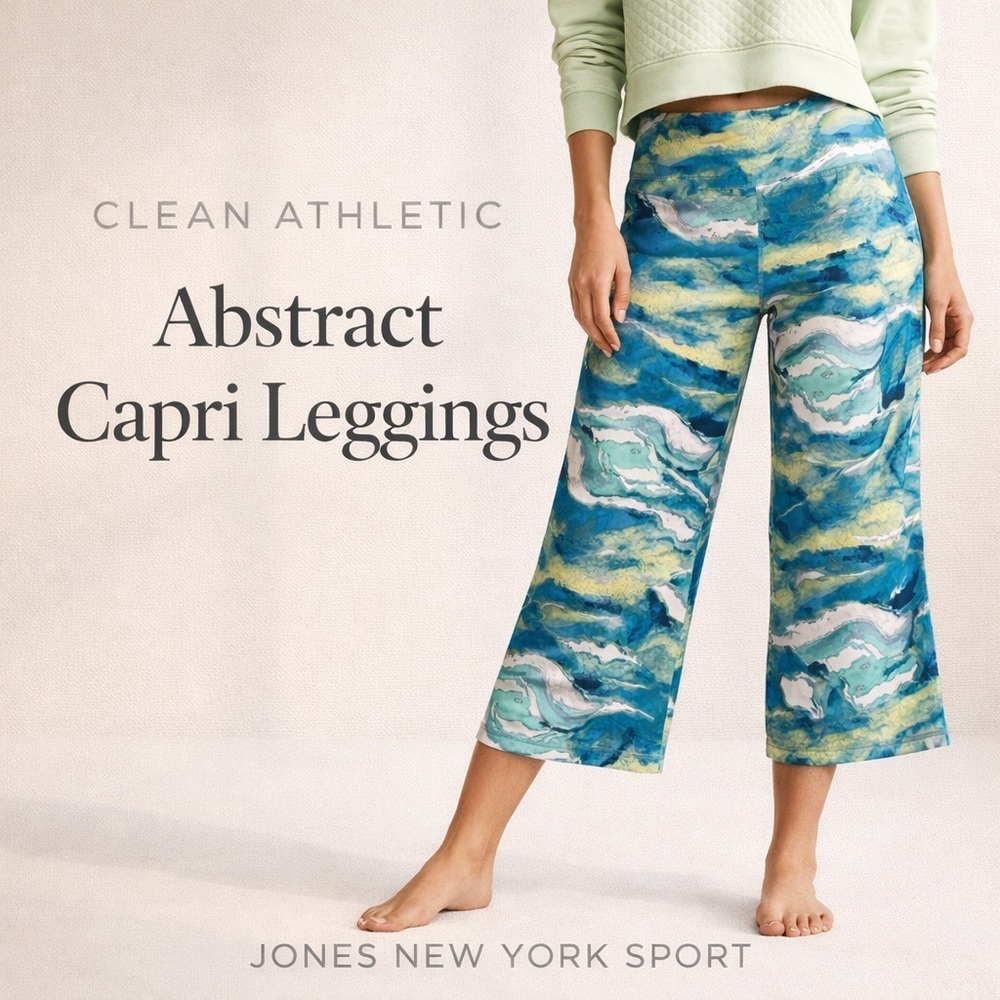 Jones New York Sport Size L Abstract Capri Leggings | Blue & Green | NWT - Picture 1 of 5